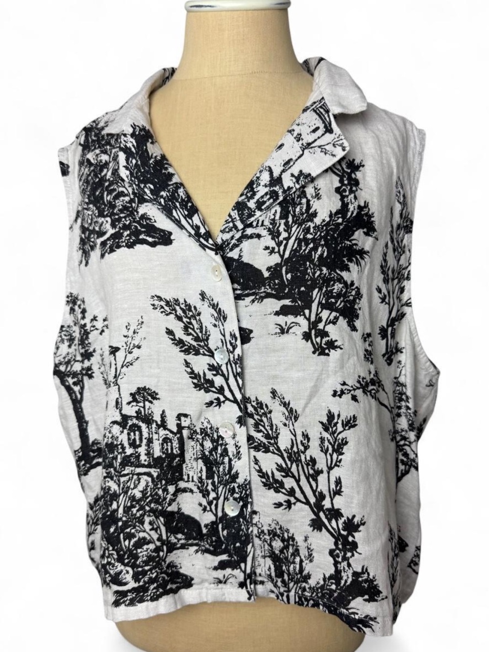 Joie Linen Floral Button Collared Tank